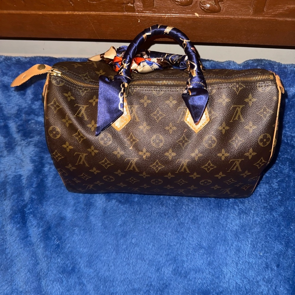 Louis Vuitton Speedy 35 Brown Monogram Bag with Colorful Scarf - Picture 2 of 16